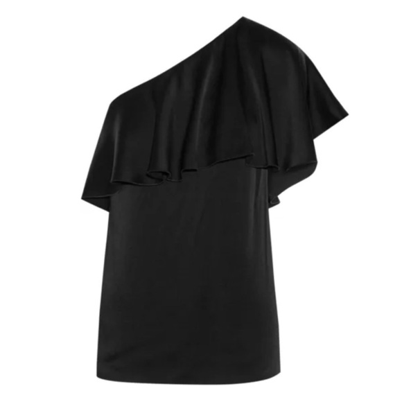 LANVIN Washed Satin Ruffled Asymmetrical One Shoulder Flutter Short Sleeve Top 2 - Picture 7 of 8